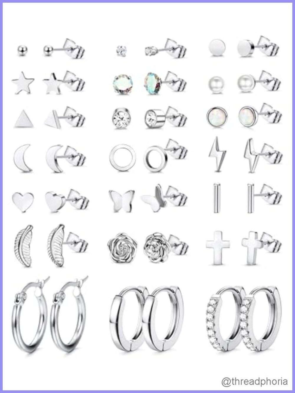Stainless Steel Stud And Hoop Earrings Set For Women